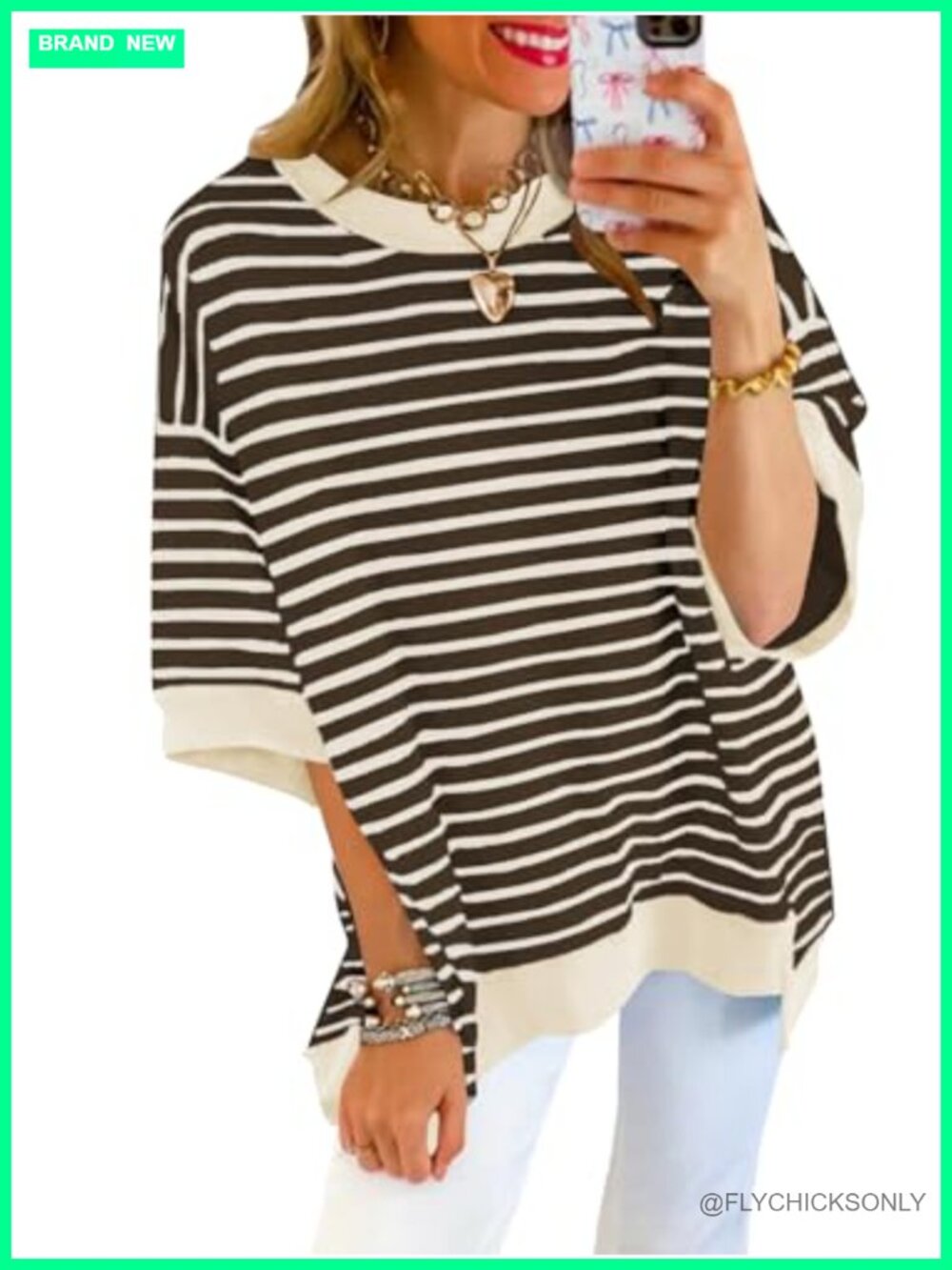 Oversized Striped Short Sleeve Sweatshirt Casual Crewneck Loose Fit Pullover Top